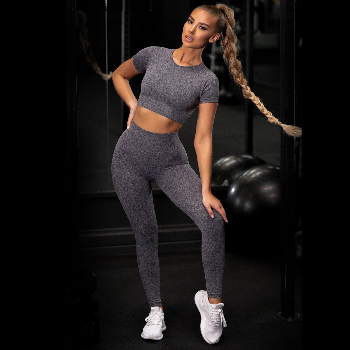 Pure Color Yoga Pants Fitness Sports Yoga Clothes Two-Piece Suit