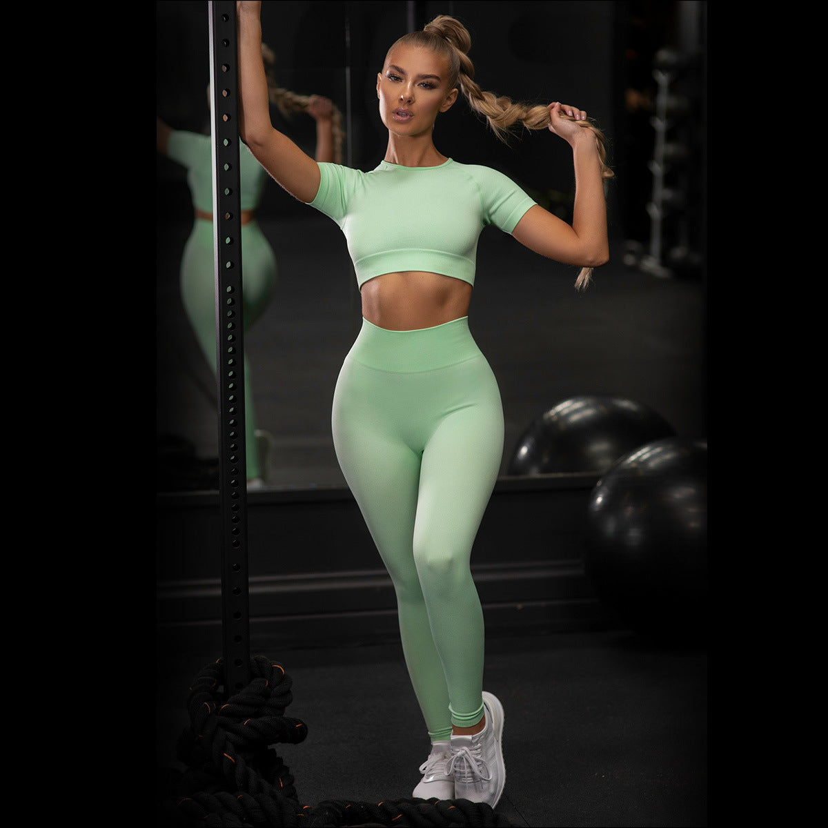 Pure Color Yoga Pants Fitness Sports Yoga Clothes Two-Piece Suit