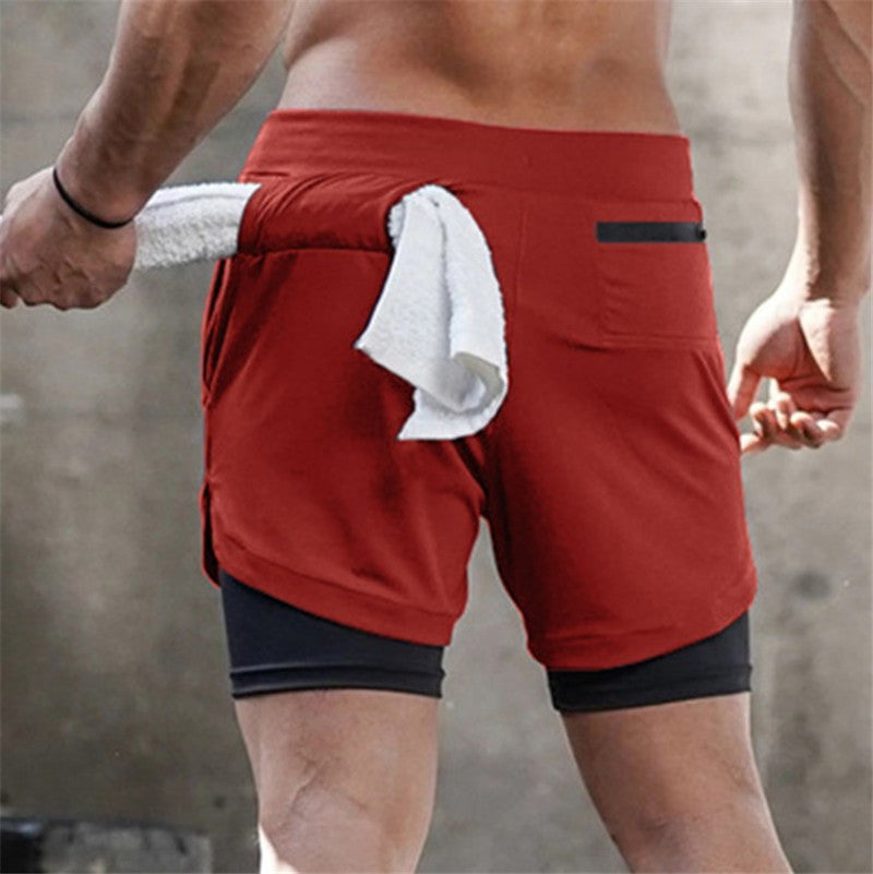 Men's 2-in-1 Sport Shorts Joggers Shorts Leisure Integrated Hip Pockets Hiden Zipper Safety Pockets Fitness Shorts