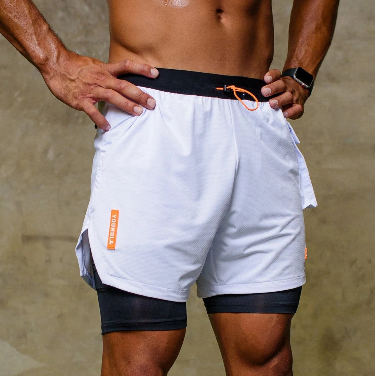 Men's Stretch Casual Double Layer Shorts Muscle Fitness Exercise