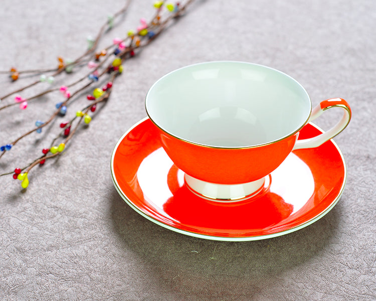 Color Coffee Bone China Coffee Cup And Saucer Set