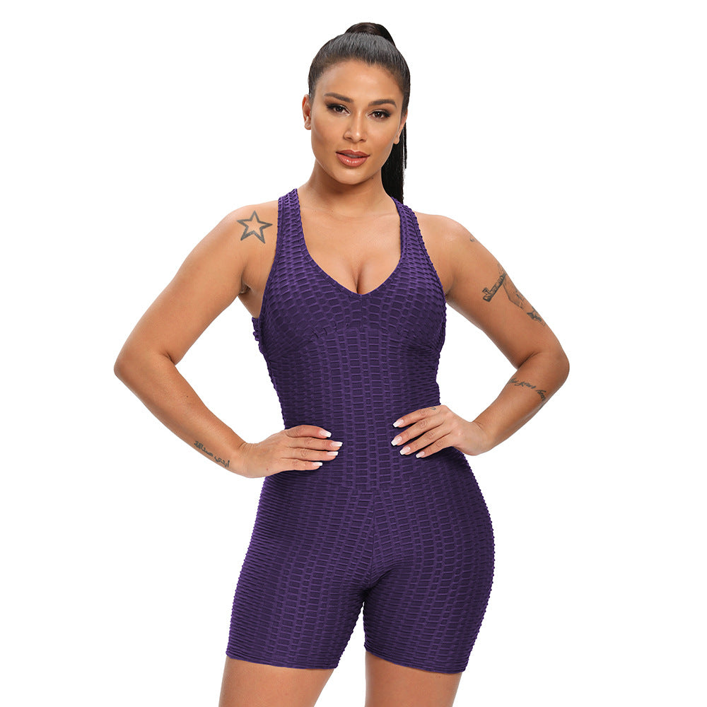 Women's Sports And Fitness Slim Jacquard One-piece Shorts